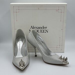 Alexander McQueen Punk Spike Glitter Stiletto Pumps Silver EU37.5/US7